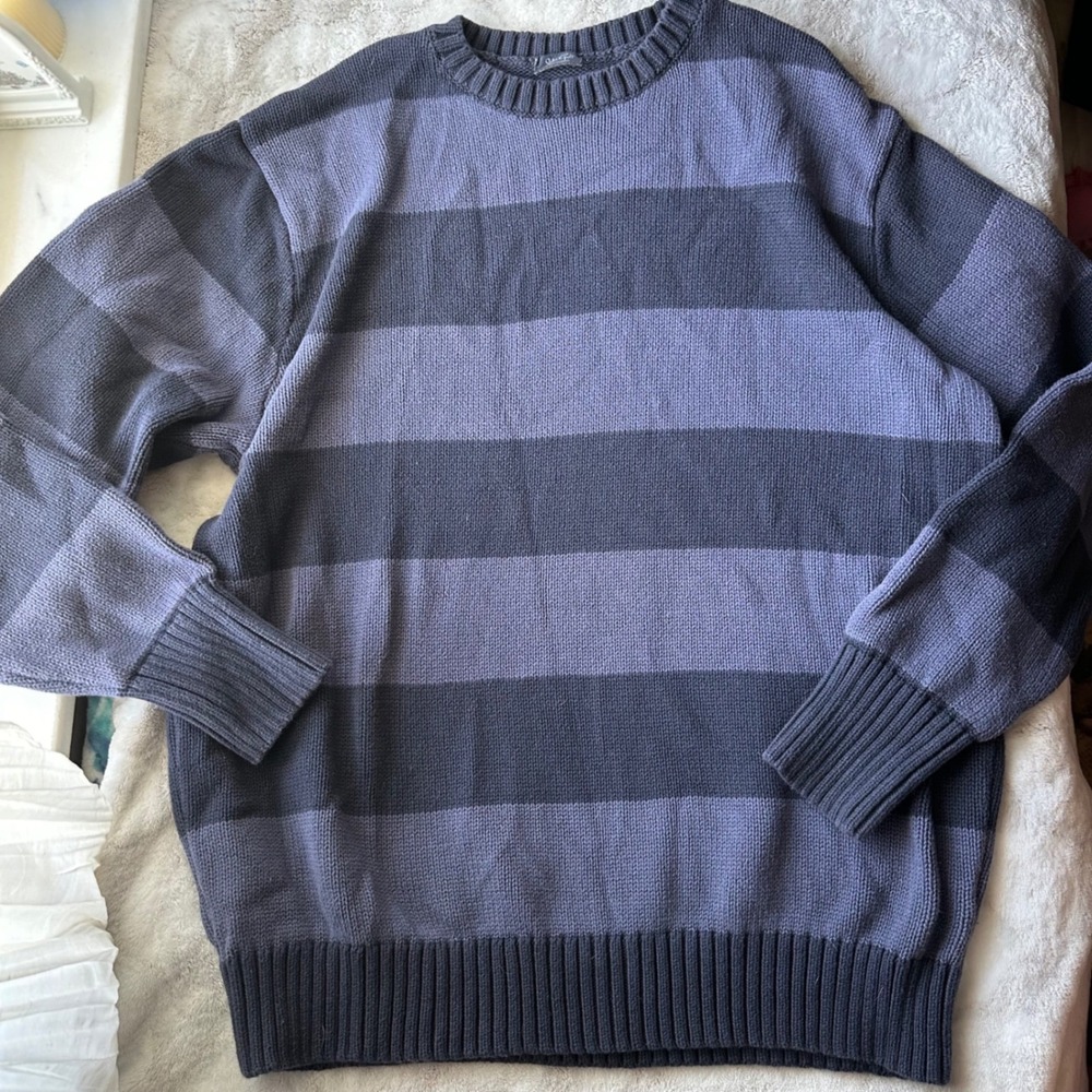 Dark Blue Striped Heavyweight Sweater Emo Coastal Knitwear